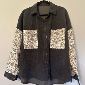 Teddy Jacket Grey and Leopard Print